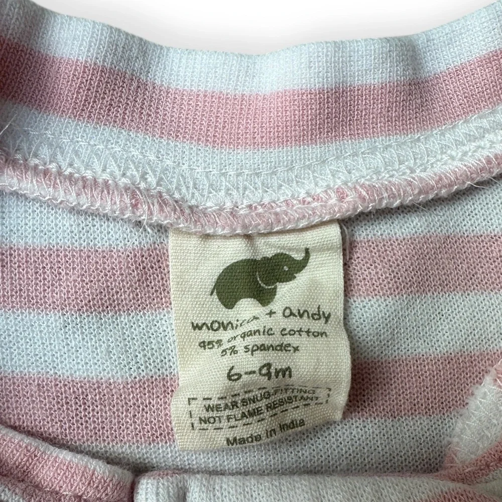 Monica + Andy 6-9M‎ Organic Cotton Pink & White Striped Zip Footed Pajamas